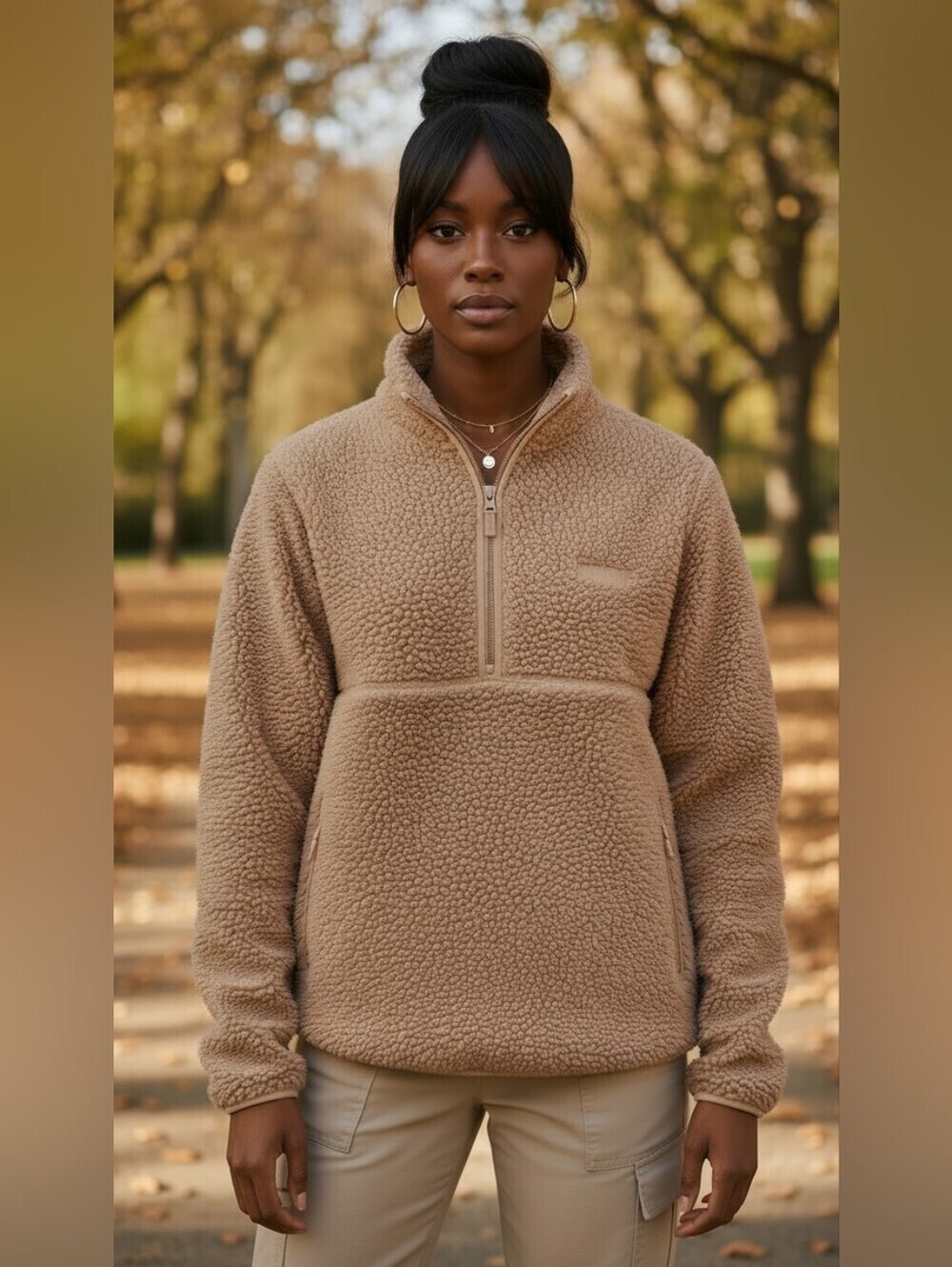 SKIMS Teddy Sherpa Half-Zip Pullover | Camel/Tan | Size M | Oversized Fleece